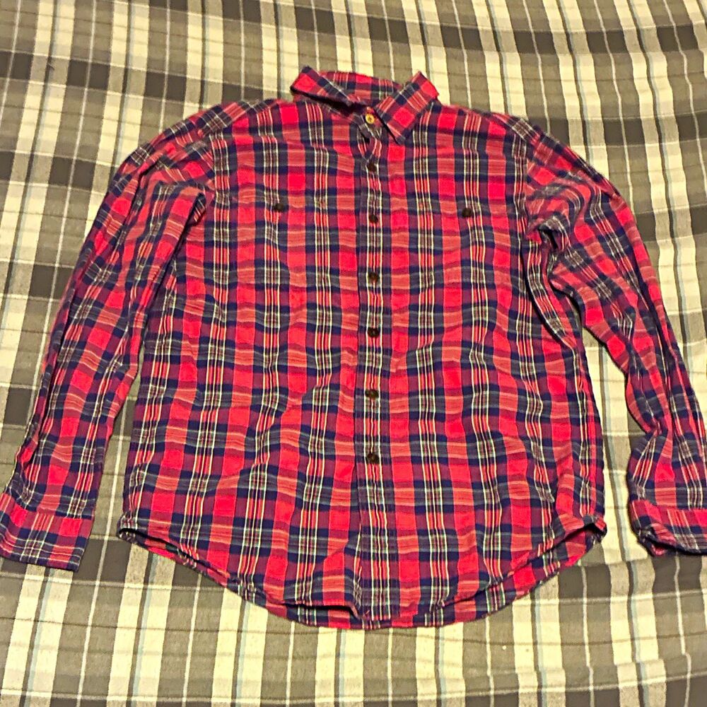 Polo by Ralph Lauren Men's M Pink Navy Green Plaid Cotton Woven Button-Up Shirt
